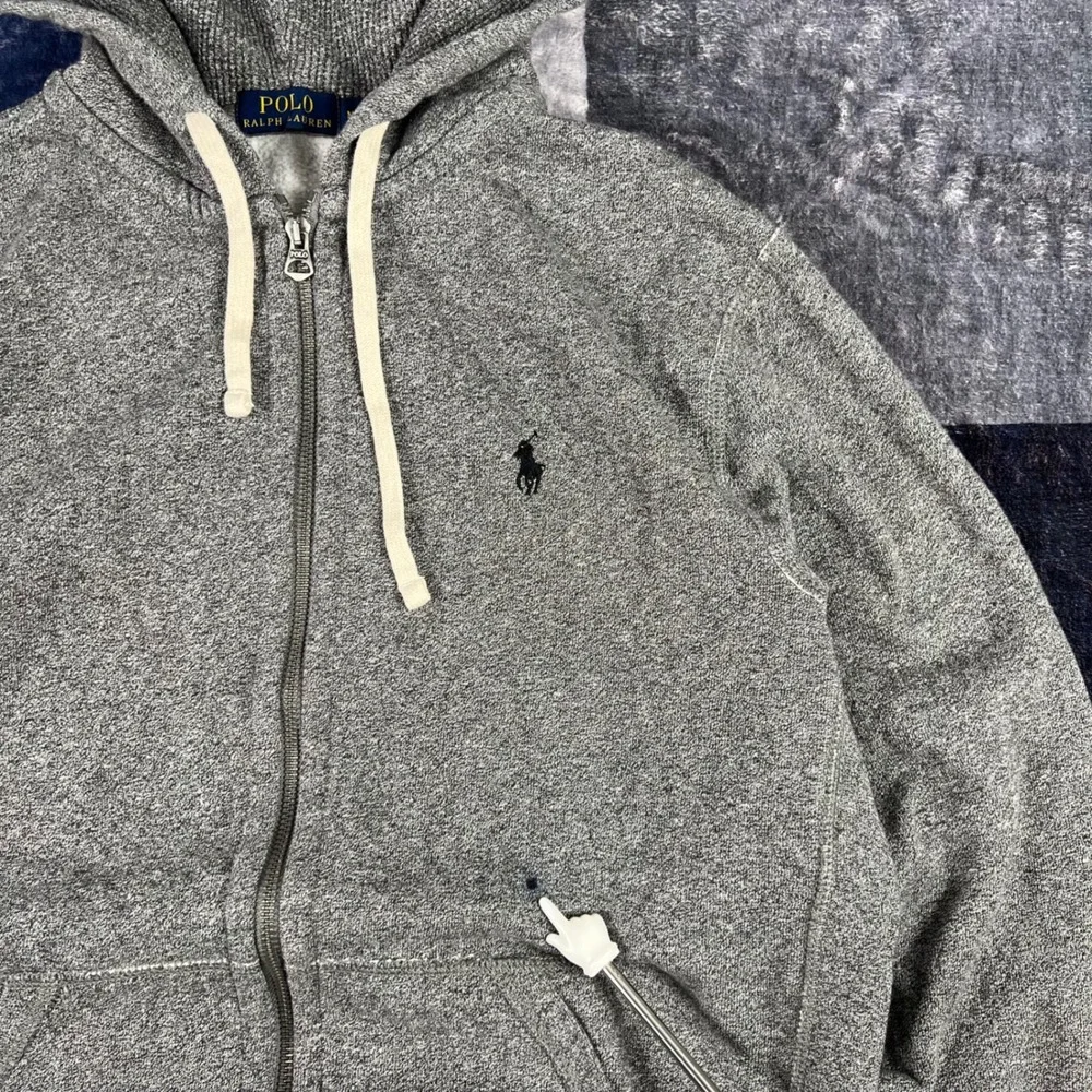 Polo Ralph Lauren Mens Gray Full Zip Hoodie Sweatshirt Size Medium Pony Logo